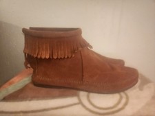 Minnetonka Womens Sz 8 Brown Suede Fringe Zip Up Ankle Booties 56