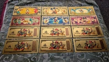 12 Pc 24k Gold Foil Plated Disney Mickey Mouse Collectible Banknote Set. Mint!