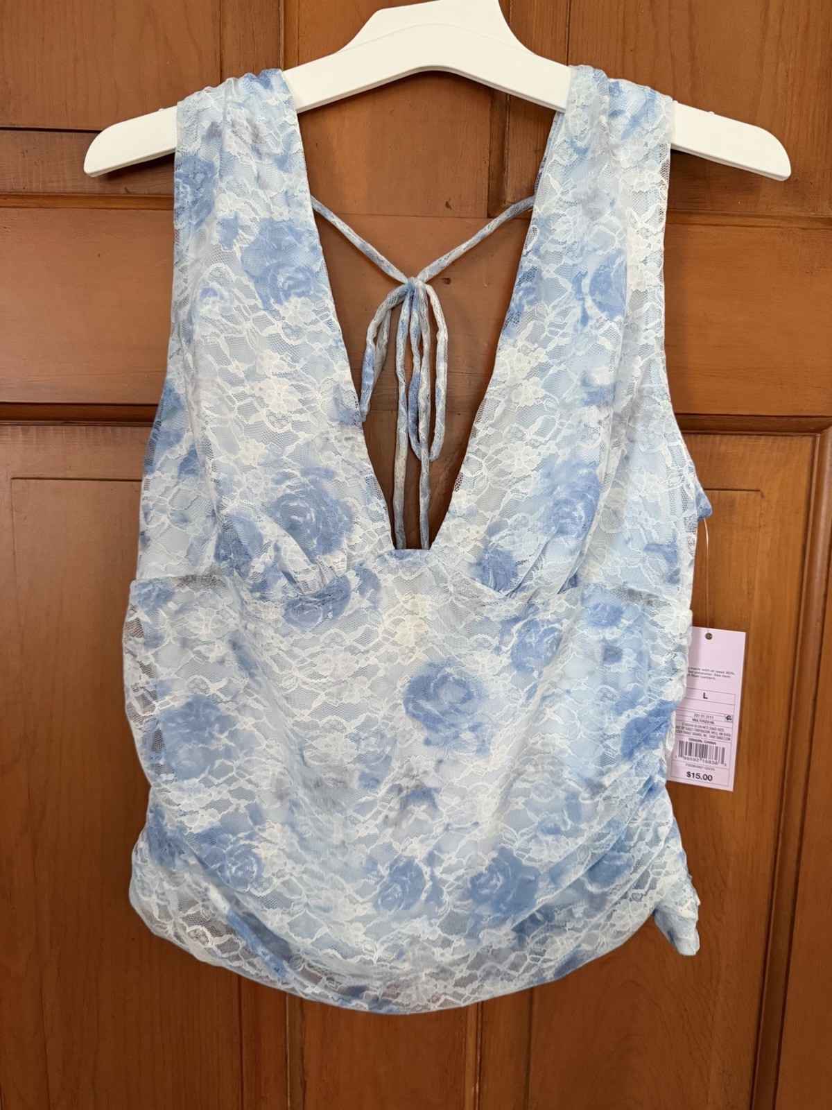 Women’s Wild Fable Light Blue Lace Ruched Tank Top Size Large NWT