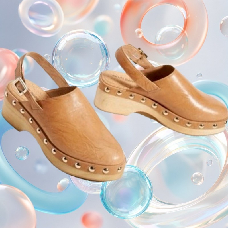 NEW Kelsi Dagger Brooklyn Tan Leather Slingback Wood Clogs size 9  Retail $175