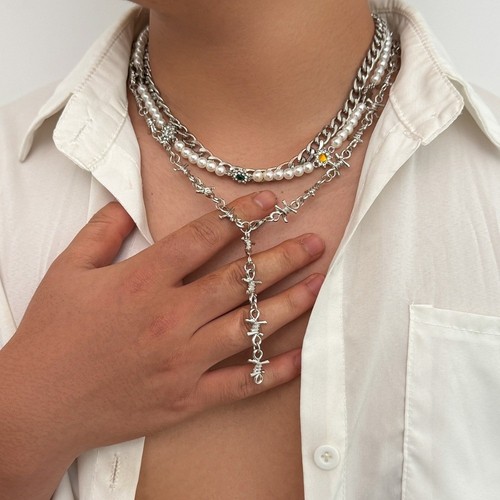  3Pcs/Set Multilayer Men Thorny Chain Necklace Goth Pendant Choker Women