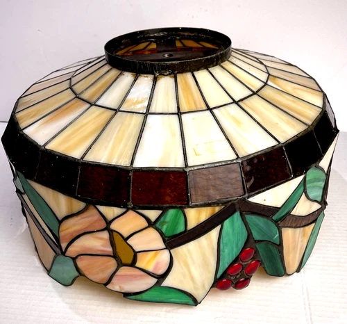 Vintage Tiffany Style Stained Glass Lamp shade 16" Red,Green Floral...
