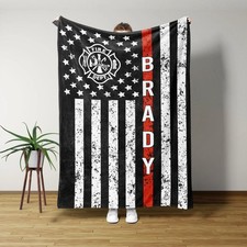 Personalized Firefighter Fleece Blanket, Cozy Fireman Themed Throw Warm Decor