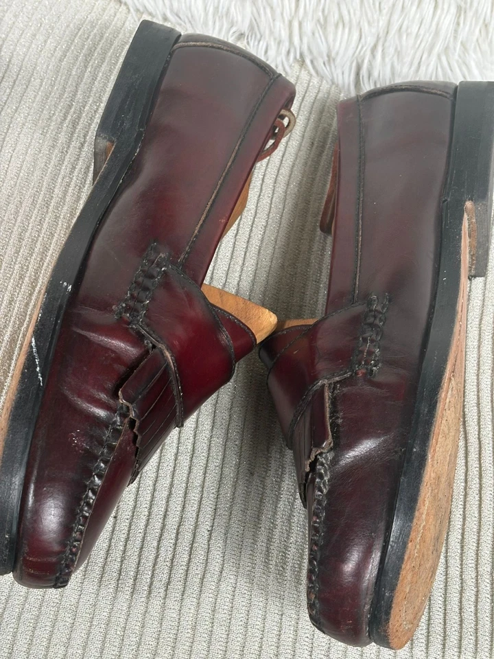 Mocasín Cole Haan Para Hombres Kiltie Penny Cuero Sangre de Buey Borgoña Sin Cordones 10D Preppy Foto 3 de 4
