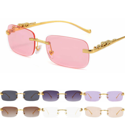 Rimless Rectangle Sunglasses Classic Frameless Eyewear Retro Candy Color Glasses