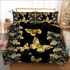 Black Golden Butterfly Soft Doona Duvet Quilt Cover Set Bedding Queen King Size