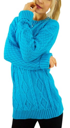 New Ladies Long Sleeve Chunky Cable Knitted Jumper Crew Neck Winter Sweater Top - Picture 16 of 26