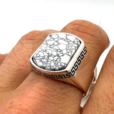 White Turquoise 925 Silver Gemstone Handmade Ottoman Mens Rings Jewelry MR#430