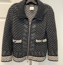 CHANEL 2010 TWEED NAVY ZIPPED JACKET BLAZER Sz 36 Embellished Cashmere Mohair