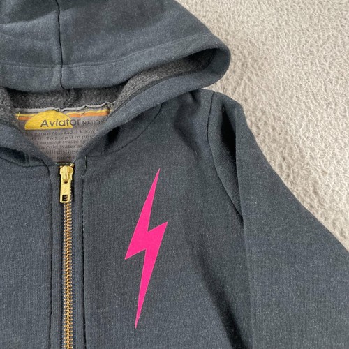 Aviator Nation Sweatshirt Kids Size 2 Zip Up Hoodie Grey Stripes Bolt Sweater - Picture 6 of 12