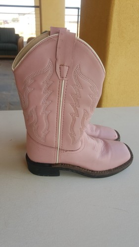 Old west youth girls 13.5D Solid Pink Square Toe Western Boots - Picture 2 of 10