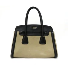 Used Prada Bag Saffiano Leather B Rank Tote Bicolor Beige x Black Hand Ladies