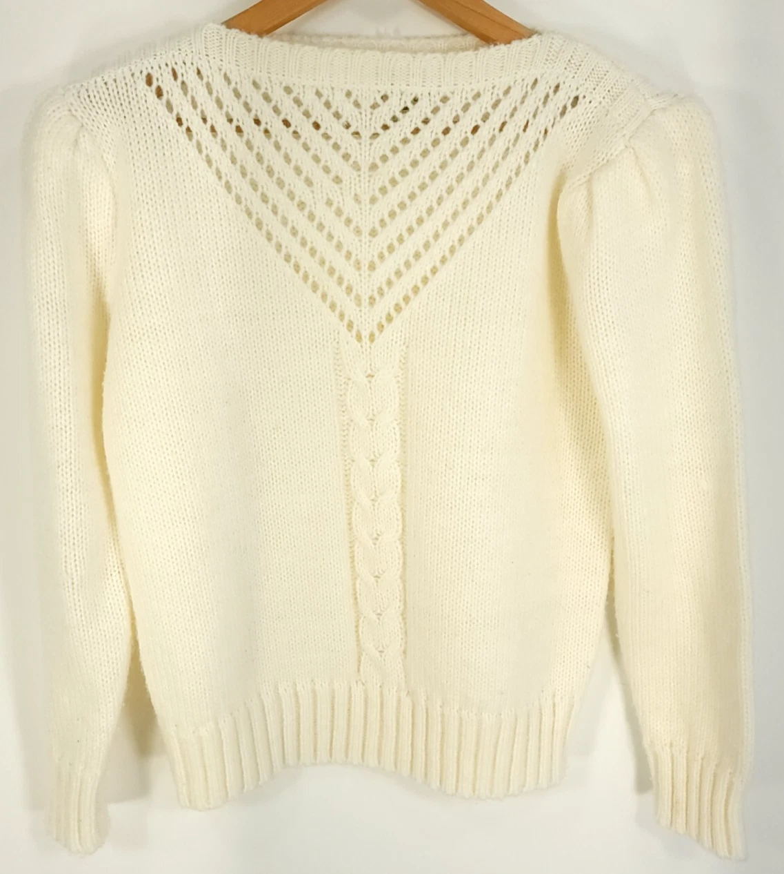 Vintage Lee Sweater Women's XL Cream Acrylic Wool Blend Pullover Long Sleeve