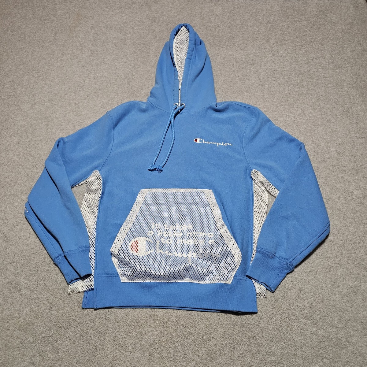 Champion Reverse Weave Hoodie Mens Medium Light Blue Mesh Sweatshirt