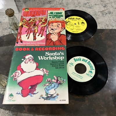 Rudolph & all I want for Christmas 45 rpm record & Santa s Workshop Book & 45 Rp