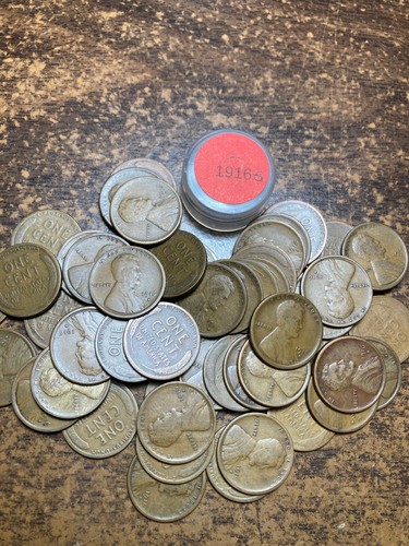 1916-PDS 3 SOLID DATE LINCOLN WHEAT CENT PENNY ROLLS, 150 coins - 第 4/4 張圖片