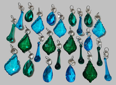 24 Blau & Grün Kronleuchter Kristalle Lampe Licht Schliff Glas Prismen Teile Perlen Set