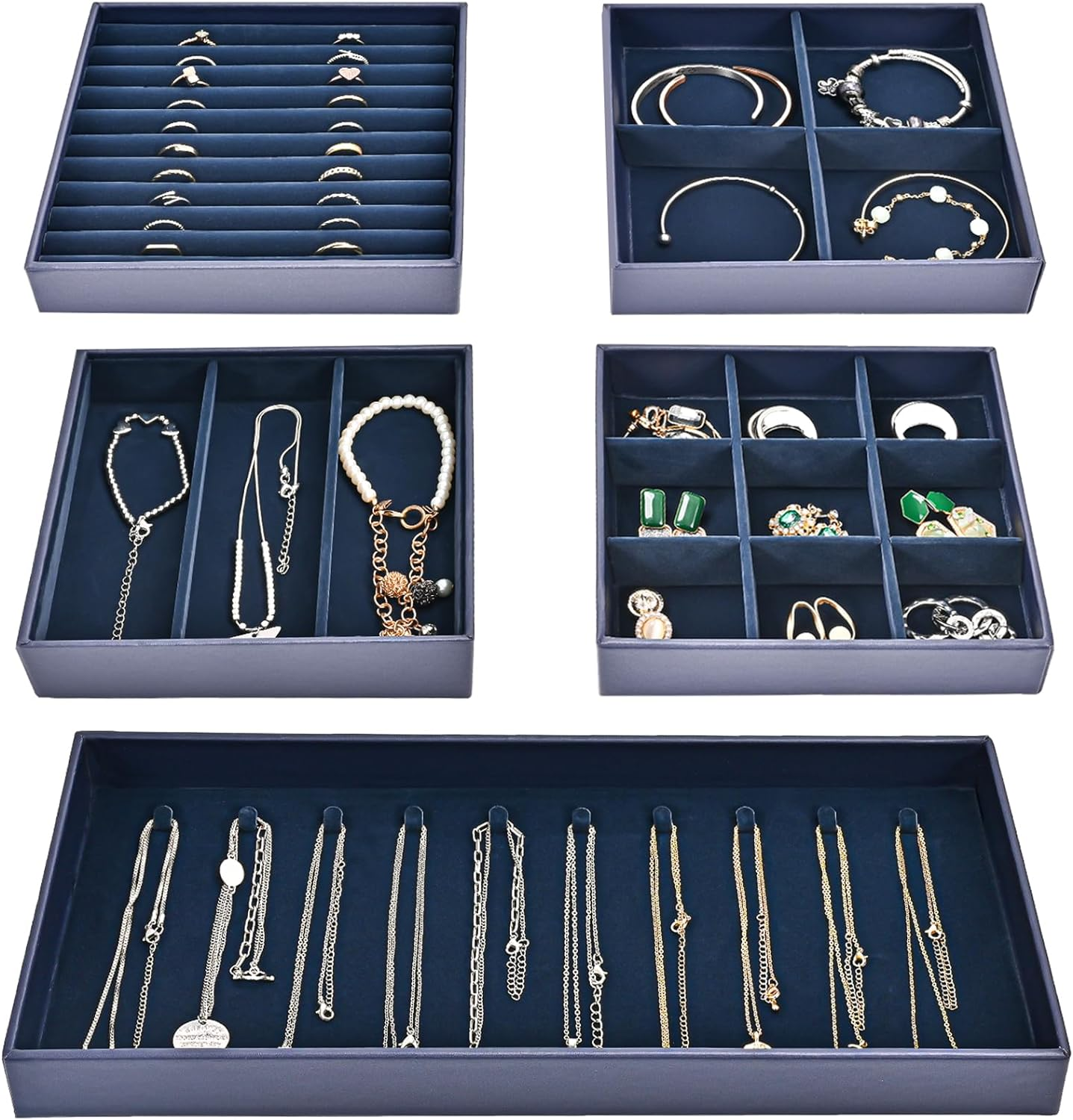 Jewelry Organizer Jewelry Tray Jewelry Drawer Inserts, Set of 5 Stackable Jewelr-image