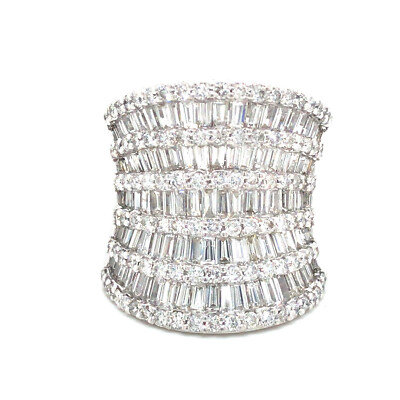 Unique Geometrical Pattern Lab-Created Round & Baguette Cut 4.66CT Diamonds Ring
