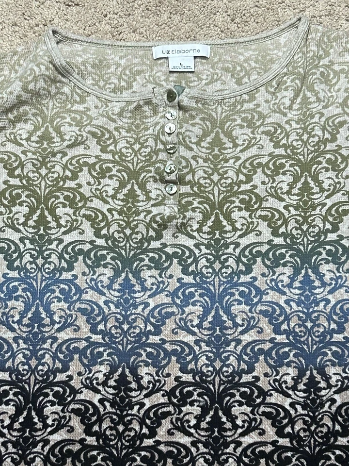 Camisa Liz Claiborne Mujer Talla Grande Estampado Multicolor Henley Clásica Informal Foto 4 de 4