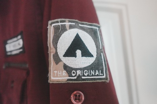 Airwalk Burgundy Utility Shirt Medium Patchwork Military Skate Style - Picture 3 of 13