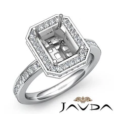 Emerald Semi Mount Pave Set Diamond Engagement Ring Platinum 950 0.89 Carat.