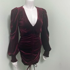 Velvet Long Sleeve Ruched Bodycon Mini Dress small NEW