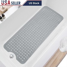 Non-Slip Large Bath Mat Soft PVC W/ Suction Cups Safe Showering Drainage New