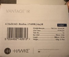 Hawke Vantage IR 4-16x50 Rimfire .17 HMR Ao Rifle Scope with mounts 