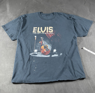 Elvis  Has Left the Building  Blue Graphic Crew Neck Short Sleeve Tee 23x27.5