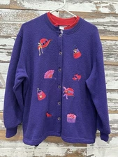 Bon Worth Women's Embroidered Button-Up Red Hat Society Cardi Size Large Petite