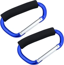 2-Pack Grocery Bag & Stroller Hook Carrier Organizer Soft Foam Grip Blue