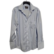 Tasso Elba Striped Dress Shirt Non-Iron Regular Fit Light Blue Men's 15 1/2 M