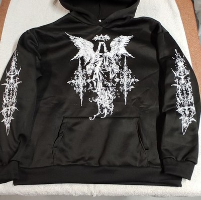 SXC Angel Graphic Print Black Pullover Hoodie Pockets Men's M  C12
