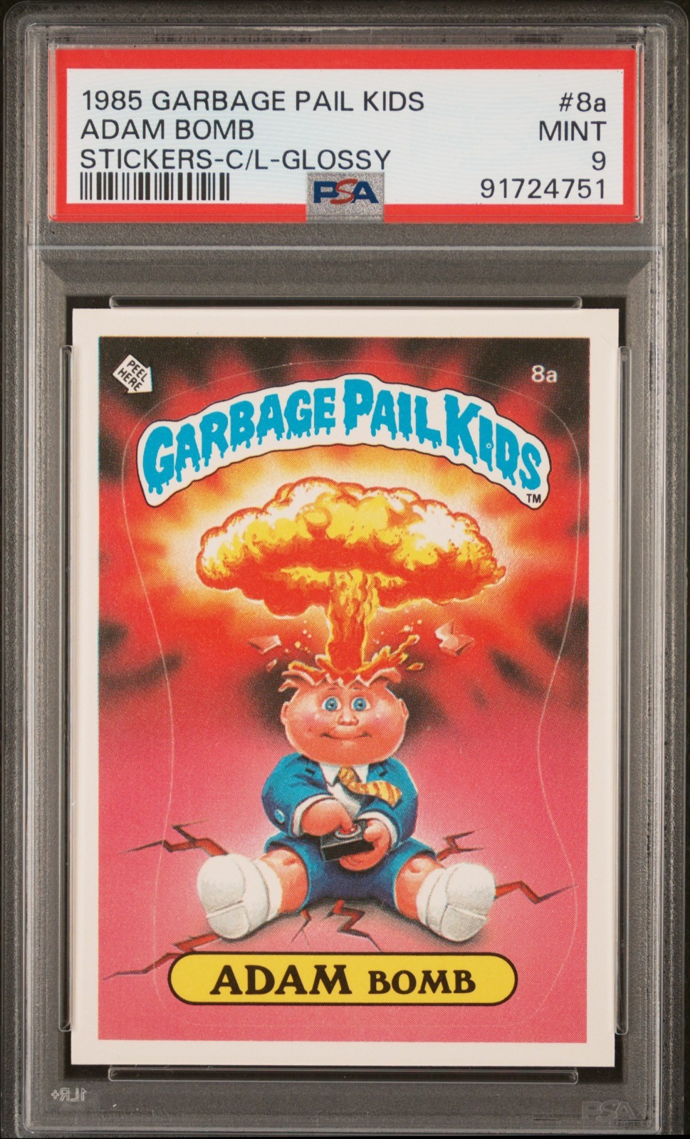 1985 GARBAGE PAIL KIDS #8a ADAM BOMB CHECKLIST GLOSSY C/L-GLOSSY PSA 9 MINT view 1