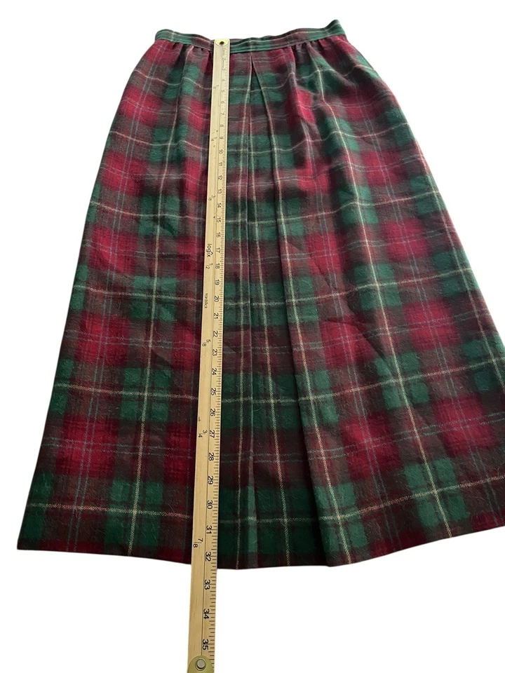 Винтажный 80-х JG крюк юбка надежном макси размер 8 шерсти клетку зеленый красный праздник Рождество - Изображение 4 из 4