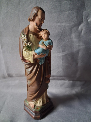 STATUE ST JOSEPH UND DAS KIND JESUS PP LEGT FRANKREICH SKULPTUR GIPS STUCK