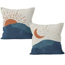  Taie d'oreiller Boho Moon Sun Throw, couleur décorative montagnes bleues4-lot de 2
