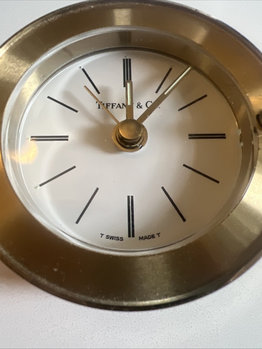TIFFANY & CO SWISS MADE BRASS DESK CLOCK - WORKING PERFECT - RARE