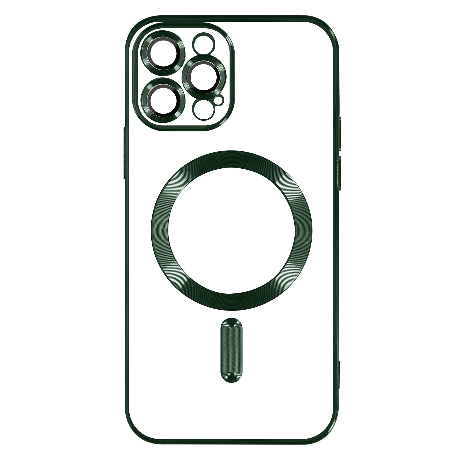 Coque iPhone 13 Pro antichoc verte avec contour chrome et protège-objectif