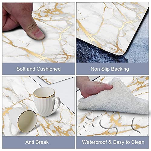 Gold White Kitchen Rugs Cushioned Anti Fatigue 2 PCS Marble Kitchen Mats PVC - Picture 4 of 7