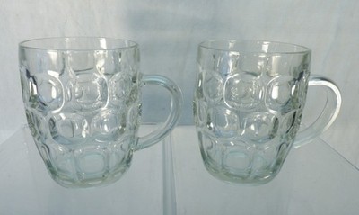 Vintage 2 Ravenhead Pub Glass Beer Pint Mugs Thumbprint Dimple England Set D