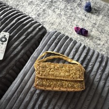 Handmade Gold Beaded Satin Evening Bag Formal Handbag