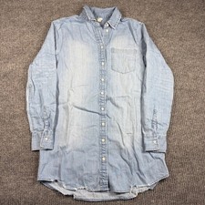 Aerie Womens XS Light Wash Denim Chambray Button Down Shirt Dres m Distressed
