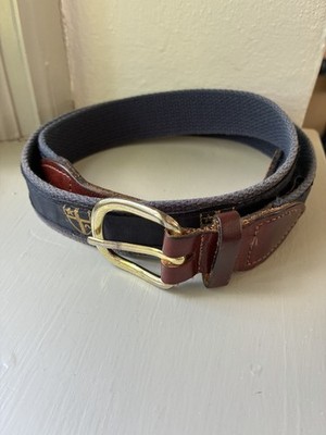 Cape Cod Belt Co Men's Ribbon Belt Medium M Navy Blue Gold Crest Shield Preppy