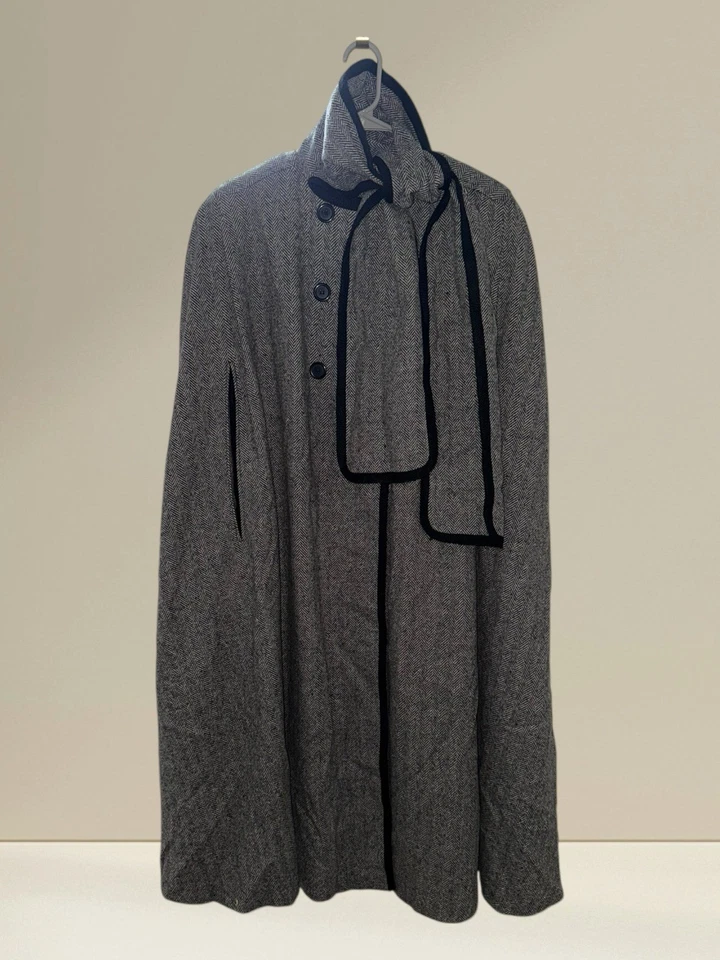 Vtg ALORNA Womens Cape Coat Herringbone Wool USA MADE 70s 80s One Size Union - Image 4 of 4