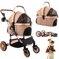 Pet Stroller with 4 Wheels, Foldable Pet Travel Carrier for Small/Medium Dogs...