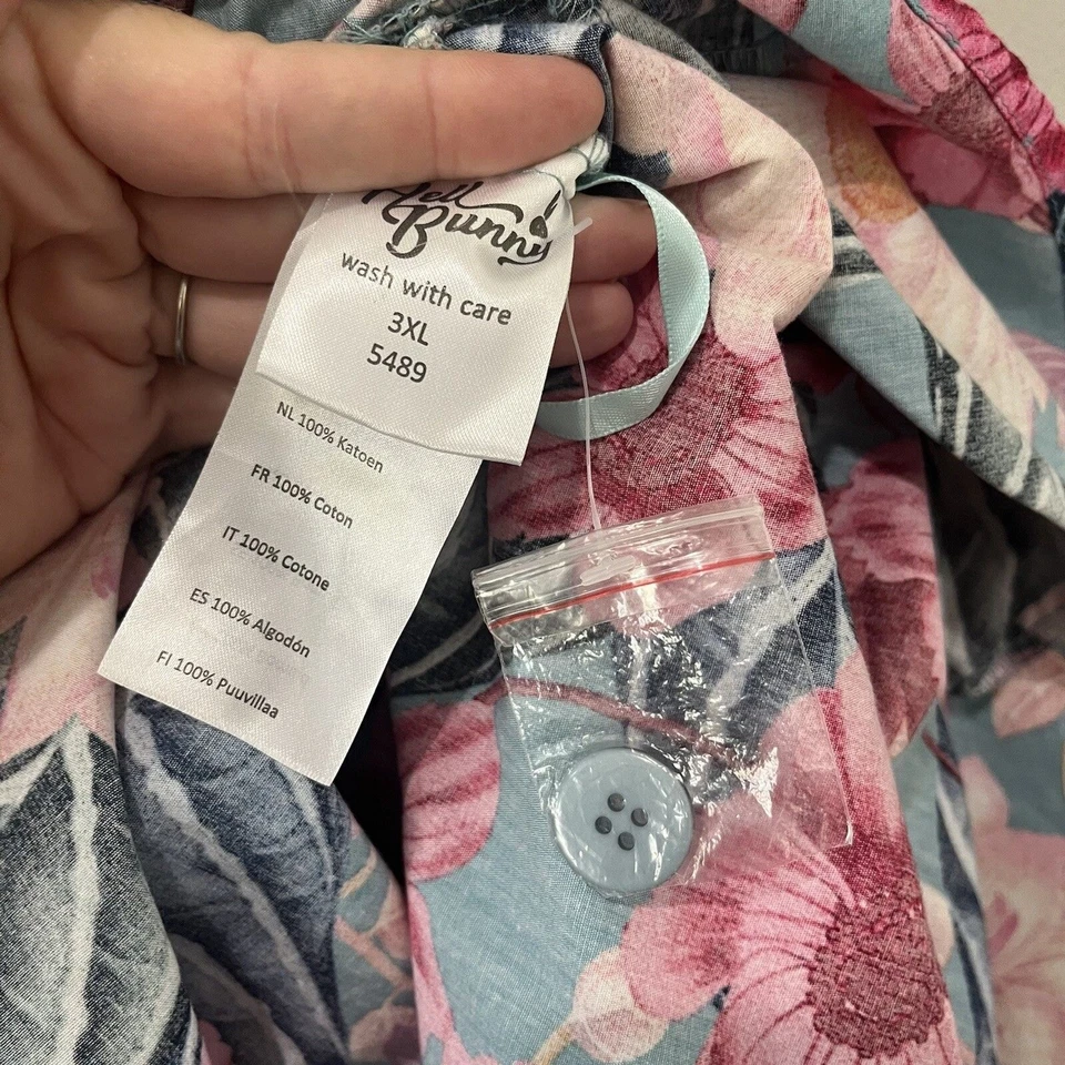 Hell Bunny 裙子女式 3XL 蓝色粉红色花卉全秋千圆形复古 50 年代 Midi — 第 4/4 张图片