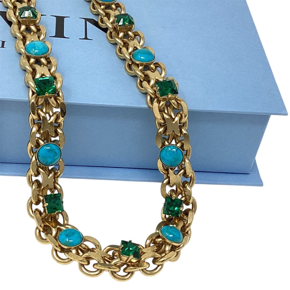 Lanvin Paris Long Necklace / Belt Gold-Tone Turquoise & Green 