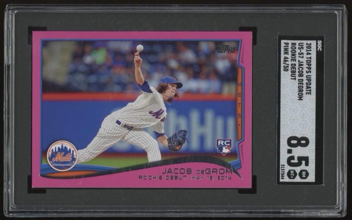 2014 TOPPS UPDATE JACOB DEGROM RC US-57 MOTHER'S DAY PINK #/50 SP SGC 8.5